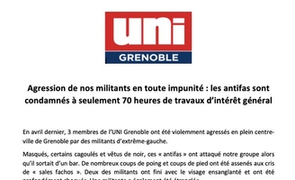 Agression de militants de l’UNI à Grenoble : 3 antifas condamnés à 70 heures de travail d’intérêt général