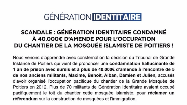Condamnation des militants qui étaient montés sur le toit de la mosquée de Poitiers